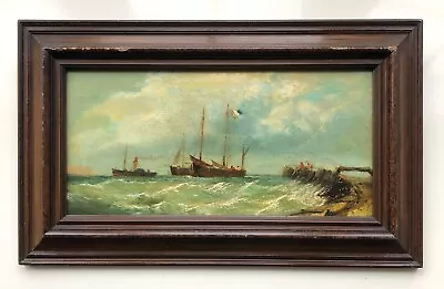 French School Original 18th Century Antique Oil Painting Shipping Off The Coast • £185