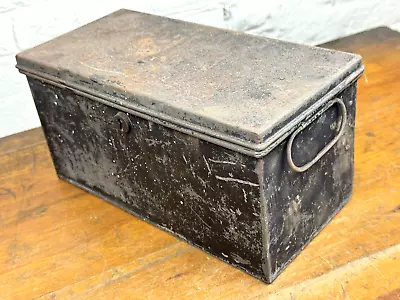 Antique Tin Document Box W/ Handles No Key ~ Office Desk Storage Trinkets • $24