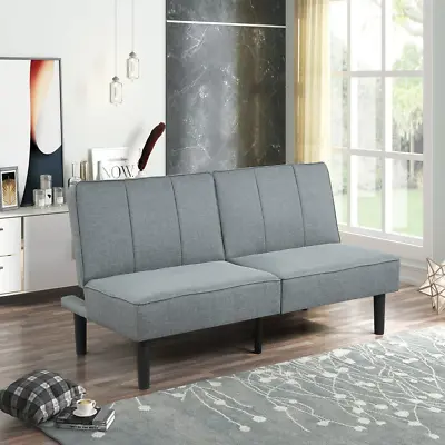 Convertible Studio Futon Gray Linen Upholstery Foldable Sofa Bed Lounger  NEW • $159.98