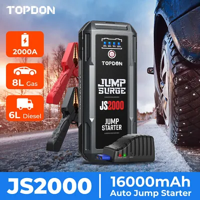 TOPDON Car Jump Starter 2000A 16000mAh Rescue Booster Battery Charger Power Bank • £79.99