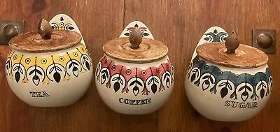 VINTAGE 50s 60s JIE GANTOFTA SWEDEN POTTERY KITCHEN CANISTERS…STORAGE JARS • £46