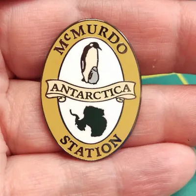 NEW McMurdo Station Antarctica Pin Penguins & Map Oval Lapel Hat Jacket Pin 1.25 • $9.99