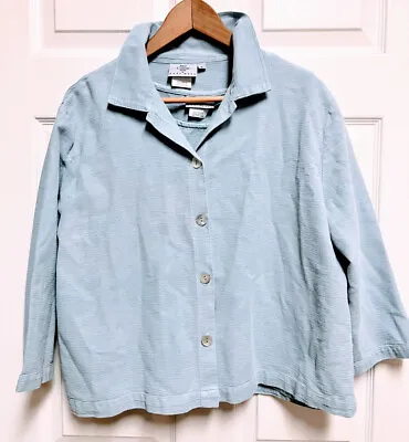 Textured Blue HOT COTTON Marc Ware Petite Tank Med & Button Up Top Shacket Large • $19.99