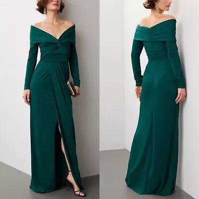 ZAC POSEN Gown Womens 6 Green Wrapped Around Long Dress Jersey Knit Twist • $99.99