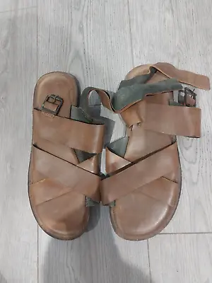 C72 Mens Light Brown Leather Buckle Strap Beach Sandals Uk 11 Eur 45 • £8.99