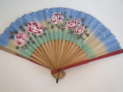 Vintage JAPANESE Hand Painted FOLDING FAN 10.5  Span 6 Inches • $20