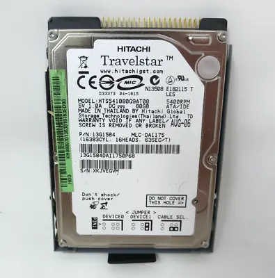 Hitachi HTS541080G9AT00 80GB IDE 2.5  9.5MM Hard Drive • $22.49