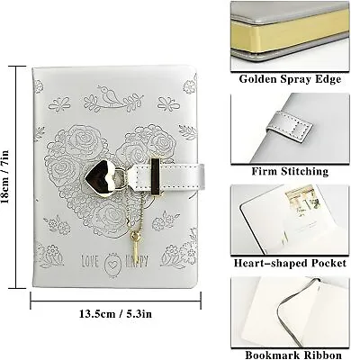 $71.16 • Buy Heart Lock Journal Notebook With Key School Birthday Girl 144 Sheets Lined Paper
