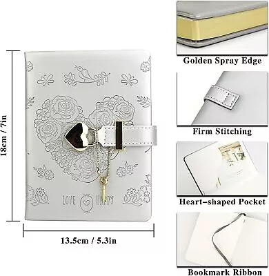 Heart Lock Journal Notebook With Key School Birthday Girl 144 Sheets Lined Paper • $71.16