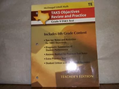 HOLT MCDOUGAL LARSON ALGEBRA 1 TEXAS: TAKS PRACTICE By Mcdougal Littel • $67.49