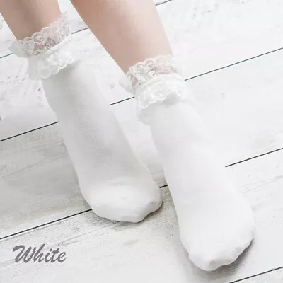 Girls Frilly Lace Cotton Socks Ankle Socks Ruffle Lovely Lolita Princess Socks • $3.95