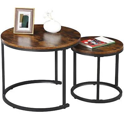 2PCS  Nesting Coffee Table Side Sofa Table 23.6  Round End Tables Living Room • $33.59