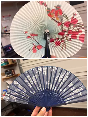 Lot Of 2 VTG Folding Fan People's Republic Of China Hand Held Fabric Floral Fan • $12