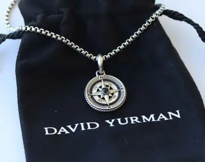 David Yurman Sterling Silver 2.7mm Box Chain Necklace W/ Maritime Compass Amulet • $350