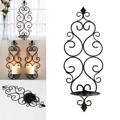 Wall Hanging Candle Stand Black Sconces Holder Swirling Vintage Home Decor Iron • £8.26