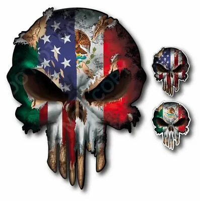 3x Skull Usa Mexican American Flag Decal Sticker Car Truck Window Bumper Mexico • $4.86