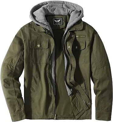 JYG Men's Casual Cotton Military Jacket With Removable Hood • $81.65