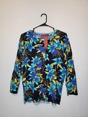 Merona Womens XL Cardigan Button Front Bright Floral Printed Blue 3/4 Sleeve NWT • $17.99