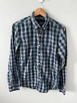J Crew Shirt Mens Medium Blue Gray Check Long Sleeve Button Down Casual • $15