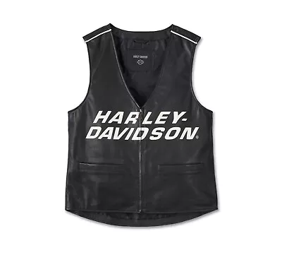 Harley Davidson Men's Genuine Motorcycle Black Leather Biker Vest Motorbike Men • $89.99