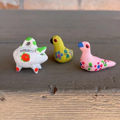 Vintage Mexican Pottery Christmas Ornaments Bright Folk Art Birds Pig • $12.99