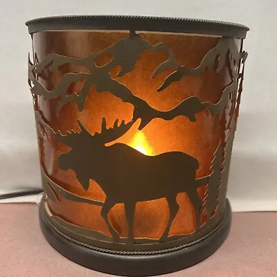 Rustic Metal Accent Table Lamp Moose Silhouette Scene Cabin Decor • $40