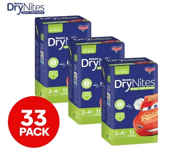 $45.99 • Buy 3 X 11pk Huggies Dry Nites Night Time Pants For Boys 2-4 Years 13-20kg New