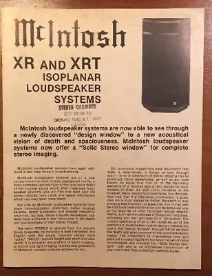 Mcintosh Xr And Xrt Loudspeaker Systems Original Specifications P233 • $13.95