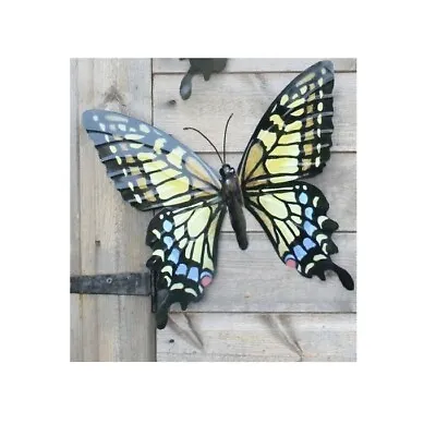 £8.99 • Buy Large Metal Butterfly Wall Art Yellow, Blue & Black Indoor Garden Outdoor