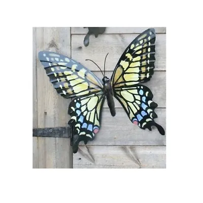 Large Metal Butterfly Wall Art Yellow Blue & Black Indoor Garden Outdoor • £7.99