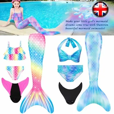 2024 Girls Mermaid Tail Swimming Costume Swimmable Bikini Set Summer Swimsuit UK • £15.82