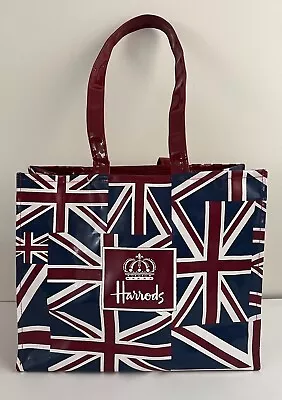 Harrods Large Vinyl Tote Shopping Bag Union Jack Statement Piece • $43