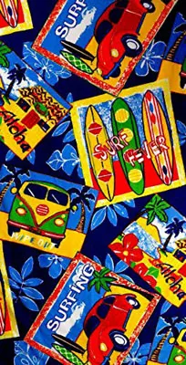 Beach Towel Camper Van Surf Palm Trees Blue Green Lime Green Orange Fun Funky • £6.99