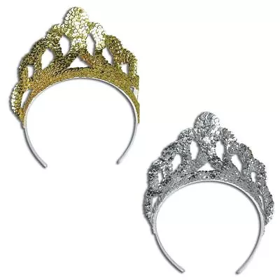  Large Sequin Tiara Fancy Dress Princess Mermaid Plastic Crown • £6.49