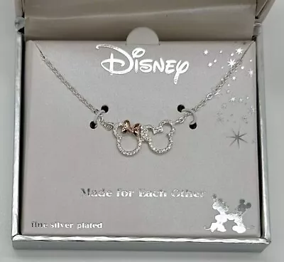 Disney Mickey & Minnie “Made For Each Other” Fine Silver Plated Necklace NIB! • $23.75