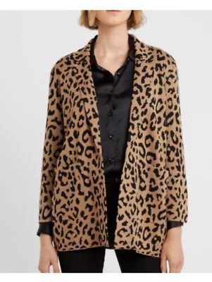 J.CREW Leopard Print Sophie Open Front Wool Blend Sweater Blazer Size Medium • $50