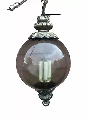 Vintage Mid Century Modern Smoked Glass Hanging Swag Lamp 3 Light • $75