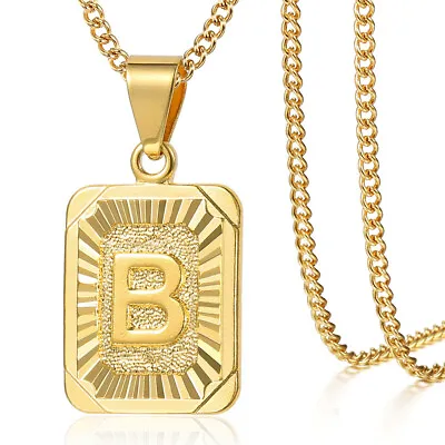 Gold Plated Initial Necklace Letter Pendant Stainless Steel Curb Chain Unisex • $8.15