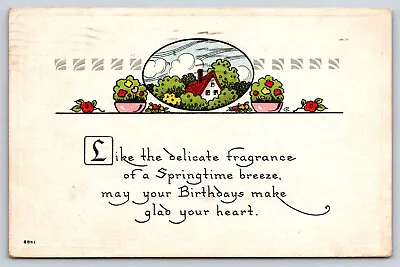 Birthday House Flowers Springtime Vintage Antique 1915 Postcard • $5.99