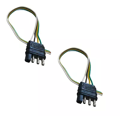 2) 4-Way Flat 4 Pin 1 Ft /12 In Trailer Light Wiring Harness Male Plug Connector • $9.44