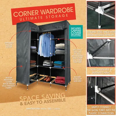 $60.25 • Buy Corner Portable Wardrobe Clothes Closet Storage Cabinet Organizer With Shelves