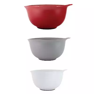 Universal Set Of 3 Easy Pour Non-Slip Mixing Bowls In Red Gray And White • $23.72