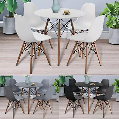 TROMSO 80cm Round Scandi Style Kitchen Side Coffee Table & 4 Chairs Beech Legs • £104.99