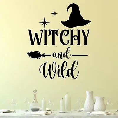 £5.95 • Buy Witchy And Wild Wall Sticker Decal  Halloween Home Décor Quote Hat Broomstick