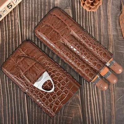 Cigar Case With Cutter Cigar Travel Case 3-Finger Leather Cigar Carrying Case • $17.69