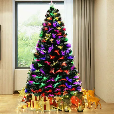 Pre Lit Christmas Tree 4/5/6/7FT Xmas Bushy Multi Colour Fibre Optic LED Lights • $8.99