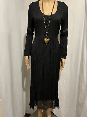 Shilla Size 8 Black Lace Trimmed Long Sleeve Maxi Dress • $19