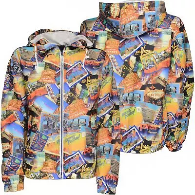 Soul Star Men Designer Vegas All Over Print Poster Graffiti Hooded Bomber Jacket • £11.99