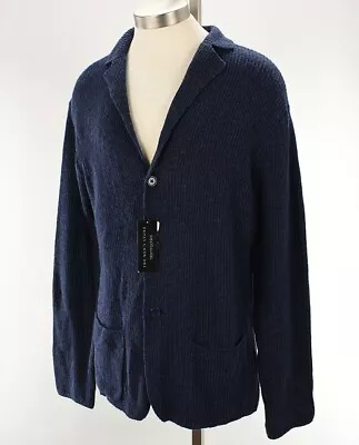 THE MENS STORE Navy Melange Notched Lapel Wool Button Cardigan Sweater LARGE NWT • $69.99