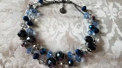 £14.89 • Buy Trifari Cobalt Blue Iridescent & Pale Blue 2 Strand Faceted Bead Choker Necklace